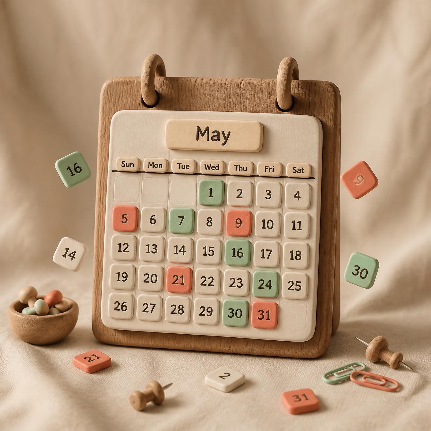 Calendário de massinha do departamento de planejamento da Pubai